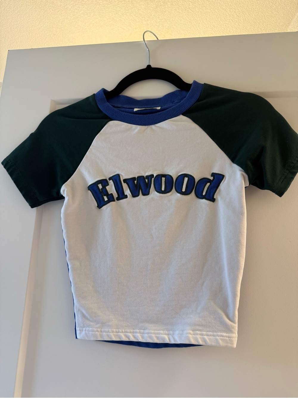 Elwood' Short-Sleeve Baby Raglan Tee in White, Blue & Dark Green